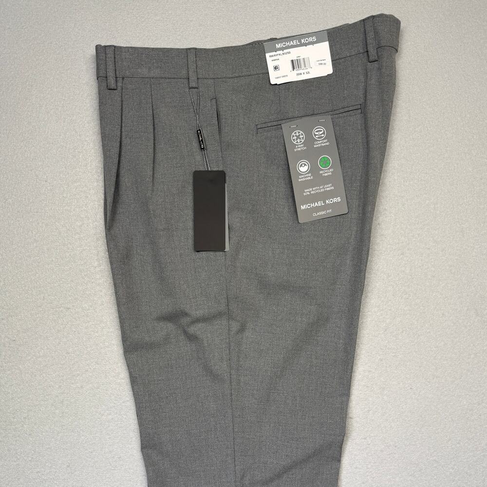 Michael Kors Men's Pleated Solid Classic Fit Pants Grey 35X32 $98